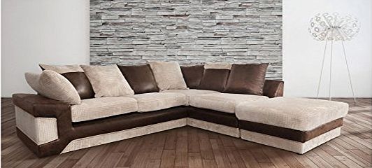 Abakus Direct Dino Corner Sofa In Brown amp; Beige With a Large Footstool [Brown Right]